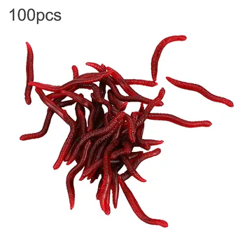100 kozarcev/veliko 1,4-palčni PVC Simulacije Earthworm Rdečimi Črvi, Umetno Ribolov Vaba Reševanje Mehke Vabe