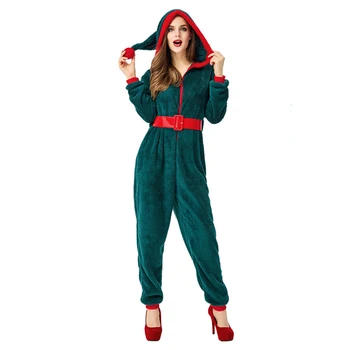 2024 Božič Oblačila Za Odrasle Ženske Hooded Jumpsuit Cosplay Novo Leto Stranka Zeleni Božično Drevo Obliko Priložnostne Doma Dnevno Jumpsuit
