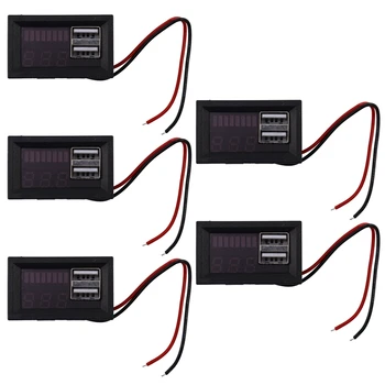 5X Rdeča Led Digitalni Zaslon Voltmeter Volt Meter Tester Plošča Za Dc 12V Avtomobili Vozila USB 5V2A Izhod 12,6 V Baterija