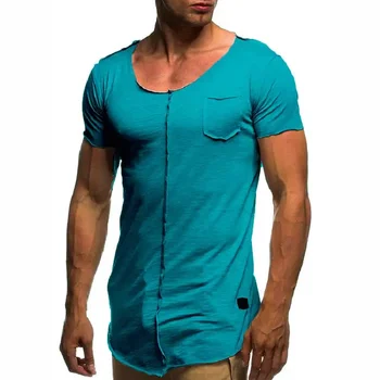 A2383 Kratek Sleeve Solid moška T-shirt Casual Poletnih Vrh Tee Mens Majice Fitnes