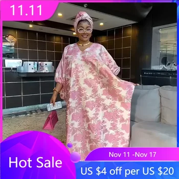 Afriške Obleke za Ženske 2024 Muslimanskih Moda Boubou Dashiki Tradicionalni Afriki Oblačila Ankara Obleke, Večerne Obleke Z Headtie