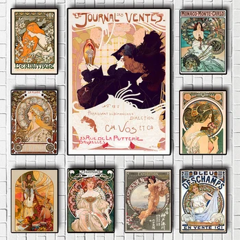 Art Nouveau plakat Retro Linije Slikarstvo Plakat Platno, Tisk Wall Art Okras Slikarstvo Za Hišo Soba Dekor