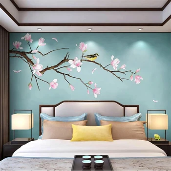 beibehang ozadje po Meri 3d freske magnolija ročno poslikano pero in cvet v ozadju stene dekorativno slikarstvo, freska 3d ozadje