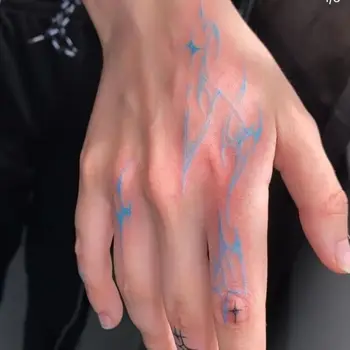Blue Fire Tattoo Nalepke za Ženske Človek Roko Roko Umetnosti Začasne Tetovaže Trajne Nepremočljiva Punk Plamen Ponaredek Tattoo Nalepke