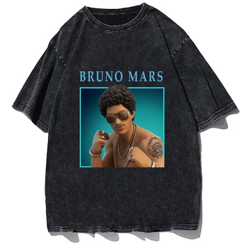 Bruno Mars Tshirt Harajuku Black Tshirt Bombaž Vrhovi Tees Moških Hip Hop Ulične T-shirt Oversize Letnik Pevka Graphic T-Shirt