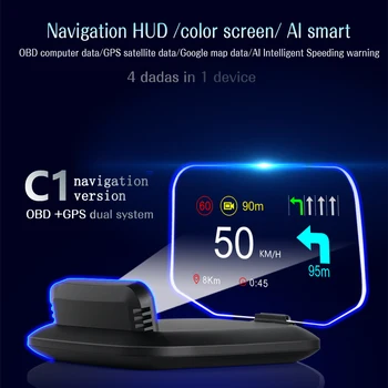 C1 Navigacija Različica HUD Ogledalo Avto Head Up Display Čelnega HUD OBD2 GPS Dvojno Sistemi merilnik Hitrosti prekoračitev hitrosti Opozorilo Alarm vrt. / MIN