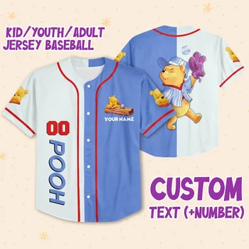 Disney Baseball Jersey Prilagodite Pooh Rdeče Meri Otroke, Mladino, Odrasle 3D Vse Nad Tiskanja Baseball Jersey Športne Obleke Srčkan Darilo
