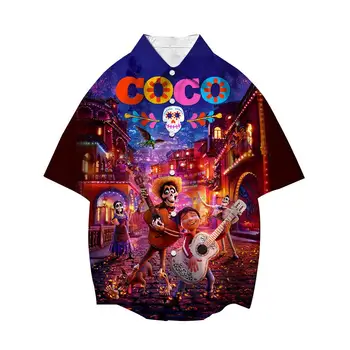 Disney Coco 3D Majice Moške Ženske Ulica Vrhovi Risanka River Kratek Rokav Fantje Dekleta Priložnostne Gumb Ohlapno Majico