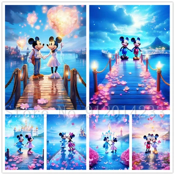 Disney Risanke Diamond Vezenje Kompleti Mickey in Minnie Celoten Kvadratni Krog Diamond Slikarstvo Ročno Obrt Ljubitelje Darila