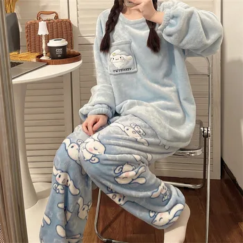 Hello Kitty Sanrio Koralami Runo Domov Oblačila Sklop 2 Kos Ženske Puloverju Vrhovi Hlače Y2K Pižamo bo Ustrezala Ženski Plišastih Sleepwear