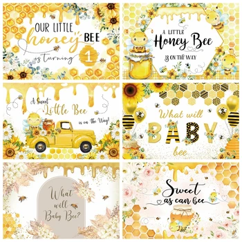 Honey Bee Otroka Rojstni dan Ozadje za Fotografiranje Bleščice Zlate Sončnice Sladko Newborn Baby Tuš Foto Ozadje Dekor Studio