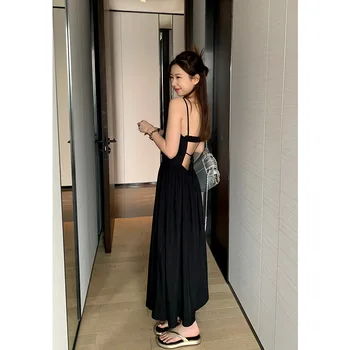Huang Qi Nišo Design Backless Trak Obleko za Ženske 2023 Poletje korejski Slog Preprosto - line Obleko 132lt6007
