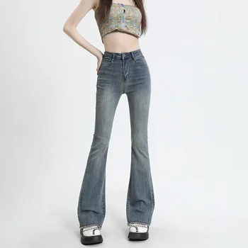 Kavbojke Ženske 2023 Poletje Novo Visoko Pasu Jeans Elastična korejski Ohlapne Hlače Slim Širok Noge Hlače Plus Y2K Bell-dna
