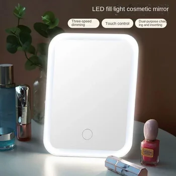 LED Zaslon na Dotik Ličila Ogledalo Zložljiva Ogledala Osvetljeno Ogledalo Ličila 3 Barve Svetlobe Načini USB Polnilne Kozmetično Ogledalo Orodja