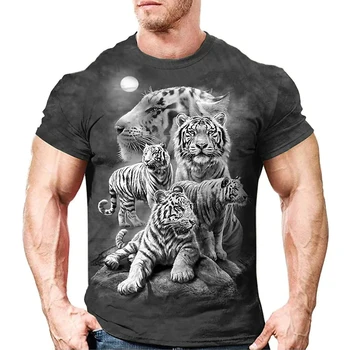 New Vroče Prodaja Živali Tiger Natisni T-shirt Kratek Rokav Poletje Letnik 3D-Street Nositi Udobno, Visoko kakovostno Priložnostne Športnih Vrh