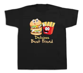 Okusno Burger Žetonov Najboljši Prijatelj BFF T shirt hitro premešamo hrane pub bar tee dolgimi rokavi