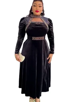 Plus Velikost Dubaj Luksuzno Poročno zabavo, Obleke za Ženske 2024 Nove Afriške Večerno obleko Dashiki Ankara Turčija Žamet Obleke Robe