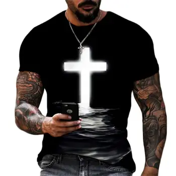 Poletje je Jezus Kristus T Shirt Za Moške 3d Bog Vere Tiskanja Križ moška T Majica Prevelik Kratek Rokav Jezus Vrh Tee Rokavi Moški