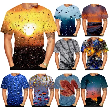 Poletje moška Kratka sleeved 3D Natisnjeni T-shirt Raindrop Vzorec T-shirt za Moške Priložnostne Kratek sleeved majica s kratkimi rokavi