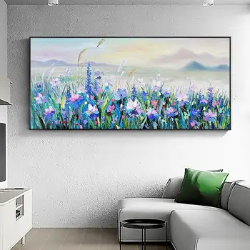 Povzetek Modri Cvet Cvetni Krajine Oljna slika na Platnu Larg Ročno Poslikane Teksturo Cvetlični Pokrajino Slikarstvo Moderne Stenske Umetnosti