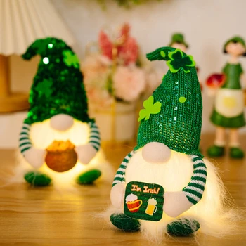 St Patricks Day Dekoracijo LED Žareče Gnome Zelena Deteljica Brezosebna Lutka Irskega Festivala Plišastih Elf St Patricks Day Dekoracijo