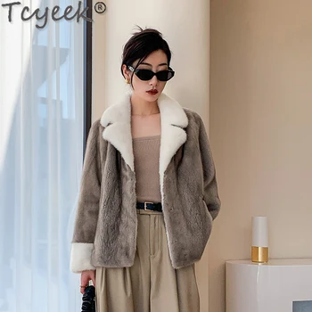 Tcyeek Naravnih Mink Krzno Plašč Ženske Obleke, Kratke Pravi Kotlovec Suknjič Zimske Ženske Fur Jopiči 2023 Moda Celotno Mink Toplo Coats