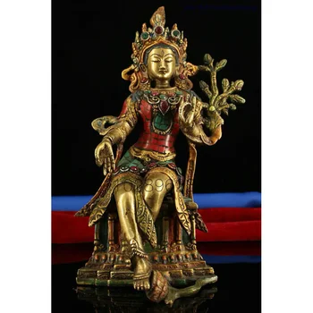 Tibet Pozlačenega Brona, Podolgovat Turkizna Barva Zelena Tara Kwan-yin Boginja Kip Bude