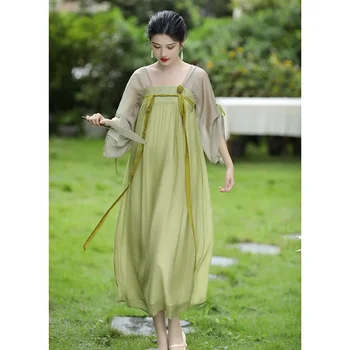 Tradicionalni Kitajski Slog Zelena Rose Čipke Rokavi Hanfu Obleke Poletje ženska Oblačila Izboljšano Nežen Hanfu Priložnostne Vestido