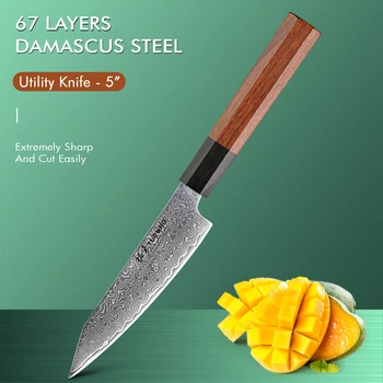TURWHO 5 Palčni Pripomoček Japonski Nož Ročno Kovane Damask Kuhar, Noži za Lupljenje Sadja Rezanje Mesa Kuhinja Ročno izdelan Nož Kuhanje