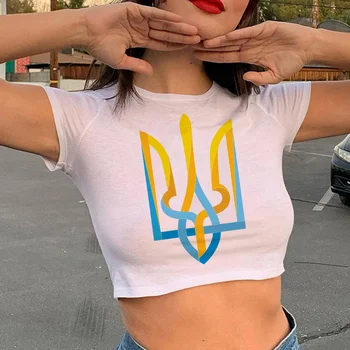 Ukrajinski ukrajinski Ukrajina Rwa korejski moda trashy pravljice grunge crop zgornji del Ženske estetski srčkan kawai t-majice tshirt