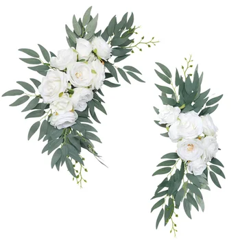Umetni Poroko Arch Cvetje Kit Boho Prašnih Rose Modra Eucalyptus Garland Zaves za Poročne Dekoracije Dobrodošli Znak