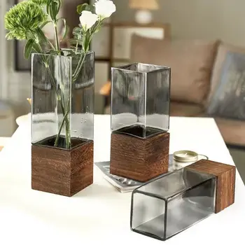 Vaze Ustvarjalne Preprosto Leseno Osnovo Ročno Izdelana Steklena Vaza Naravnost Valj Primarnega Gospodinjstva Dekoracijo Verandi Tabela Cvet Aranžerja