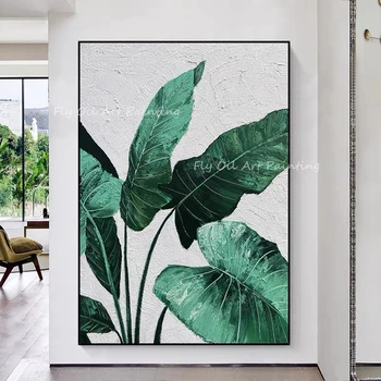 Velika Velikost 100% Handpainted zelenih listov tropskih Oljna slika Verandi Hodnika Za dnevno Sobo Umetnine kot darilo