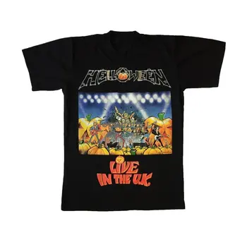 Vintage Helloween Živijo V VB Majica s kratkimi rokavi Redkih Hitrost, Moč Heavy Metal Band Koncertno Turnejo Albuma Retro Promo Blago Črna Tee