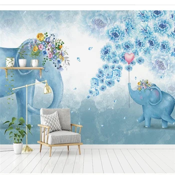 wellyu po Meri, velika zidana 3d Nordijska ročno poslikano slon cvet otroška spalnica, dnevna soba, TV ozadju 3d ozadje