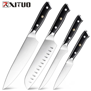 XITUO 4 Kos Kuhinjski Nož Set,ki Vključuje Kuhar nož,nož Santoku, Boning Nož,Nož za Sadje,Oster Visoko vsebnostjo Ogljika nemški Jekla Rezilo