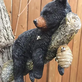 Črna Bear Cub Napping Kip, Ki Visi Iz Drevesa Smolo Figurice Živali, Dekoracijo Za V Zaprtih Prostorih Na Prostem Dvorišče Vrtovi Hedge