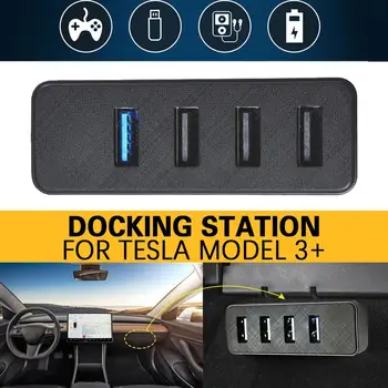 Črna Razširitveno Postajo za Tesla Nov Model 3+ Višavje, Škatle za Rokavice USB Hub Širitev Dock Hitro Polnjenje Avto Dodatki