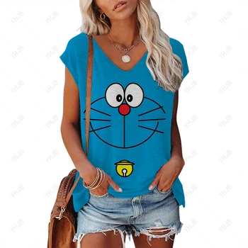 Ženske Karikatura Slog brez Rokavov T-shirt Telovnik Doraemon tiskanja Proti-vrat Priložnostne Ohlapne Srajce Bluzo Tank Top Camisoles Street Style