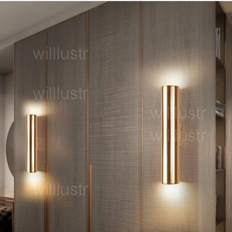 Sodobni LED stenska svetilka iz aluminija steno rov kovinski načrtovanje razsvetljave svetilke champagne gold cev svetlobe cevi minimalism luksuzni luči