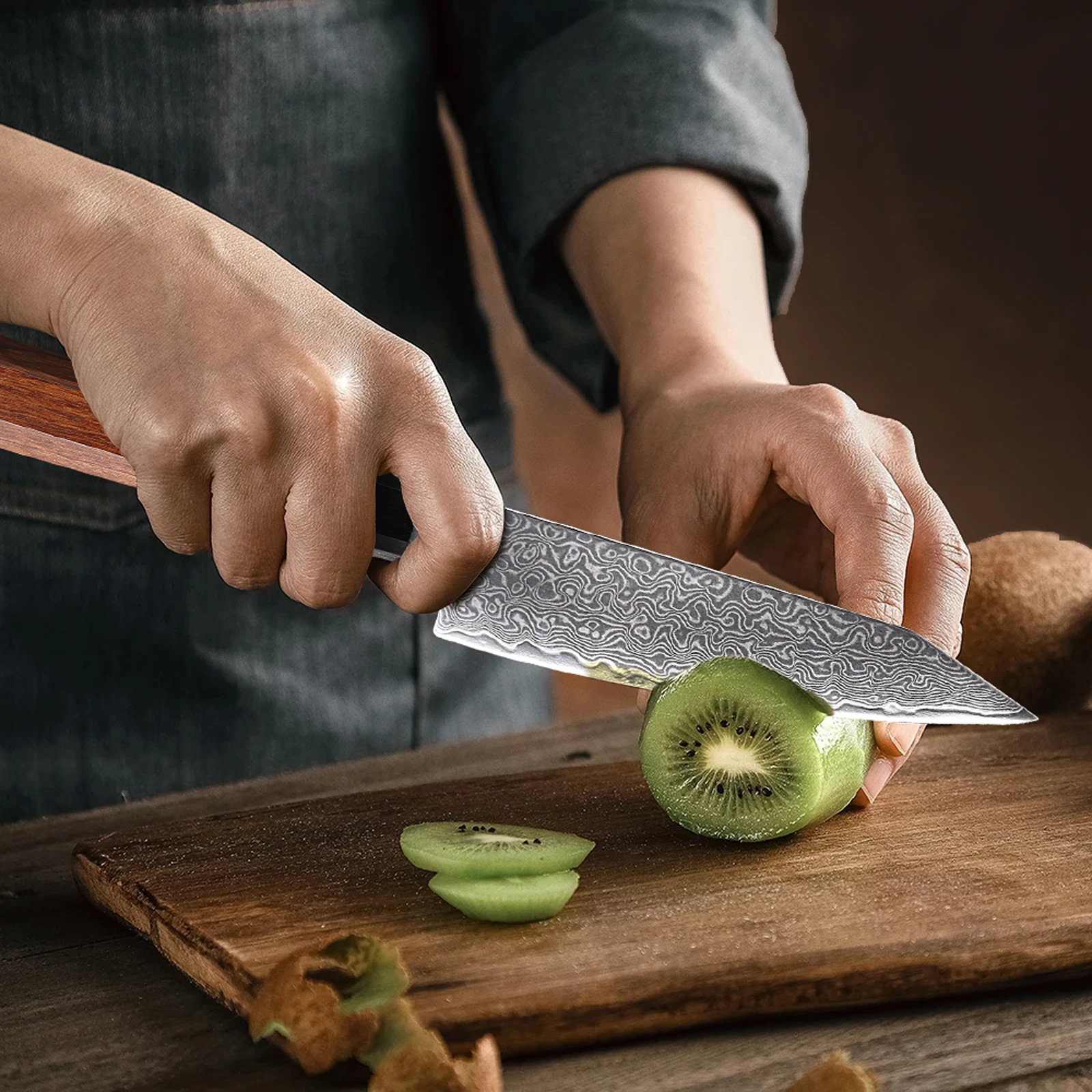 TURWHO 5 Palčni Pripomoček Japonski Nož Ročno Kovane Damask Kuhar, Noži za Lupljenje Sadja Rezanje Mesa Kuhinja Ročno izdelan Nož Kuhanje