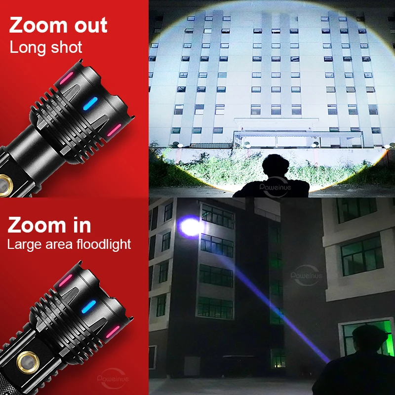 2023 Visoko Zmogljiva LED Svetilka Ultra Svetel Tip-C (Polnjenje Bliskavice Lučka Teleskopsko Zoom Ročno Svetilko Prostem Kampiranje Luč