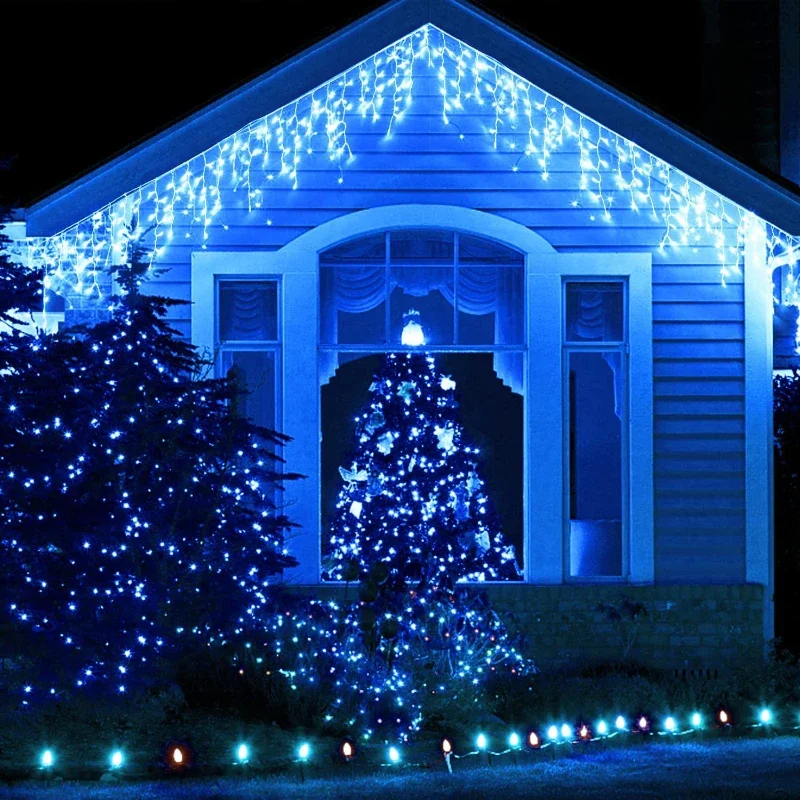 Božič Ledenica Zavese Niz LED Luči, Okraski za Dom Pozimi Ulica Eave Dekor Počitnice za Razsvetljavo na Prostem Garland Luči