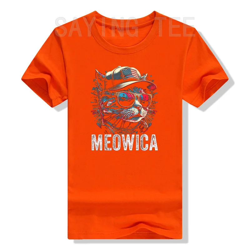 Meowica 4. julija Mačka Ameriško Zastavo Amerika ZDA Smešno T-Shirt Kitty Ljubimec Patriotske Graphic Tee Vrhovi Dan Neodvisnosti Oblačila