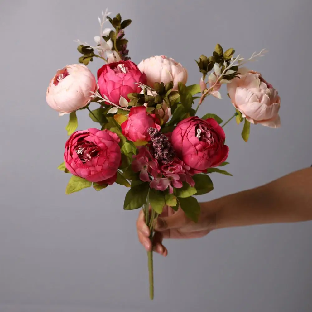 Umetno Svilo Peony Cvetje Visoko-kakovostnih Evropskih Slog Umetno Peony Šopke za Diy Poročno Dekoracijo Doma dolgotrajno Svile